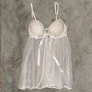 Victoria's Secret Sexy Little Things White Lace Babydoll Flyaway Satin Ribbon
